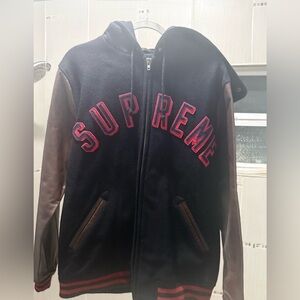 Supreme F/W 2012 Hooded Varsity Jacket — XL — Leather Sleeves / Arc Logo